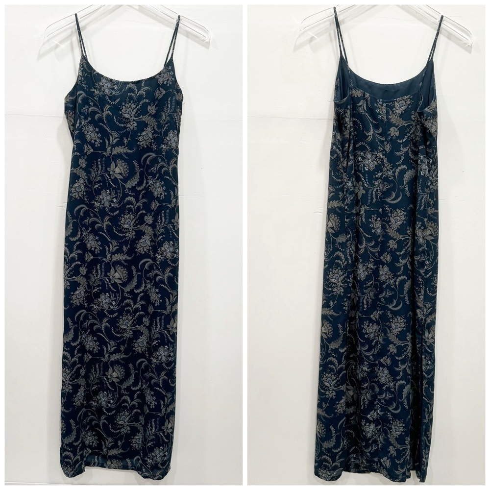 Old Navy Y2K Floral Cami Long Dress Blue Size 4 Double Slits Midi Maxi